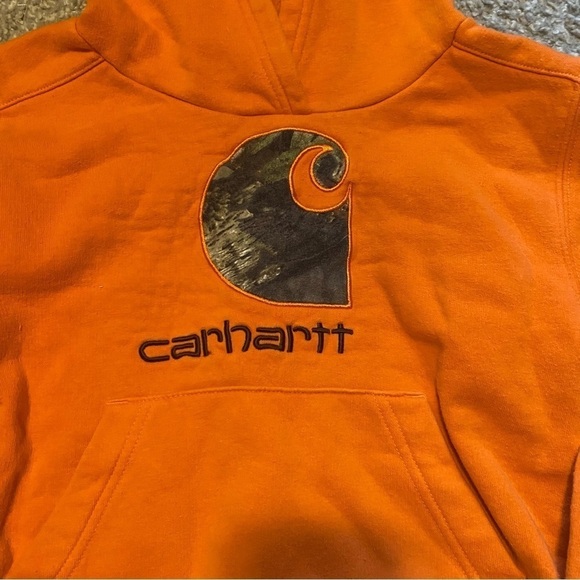 Carhartt Orange Camouflage Sweatshirt Sz 5 Kids Hooded - Picture 3 of 5